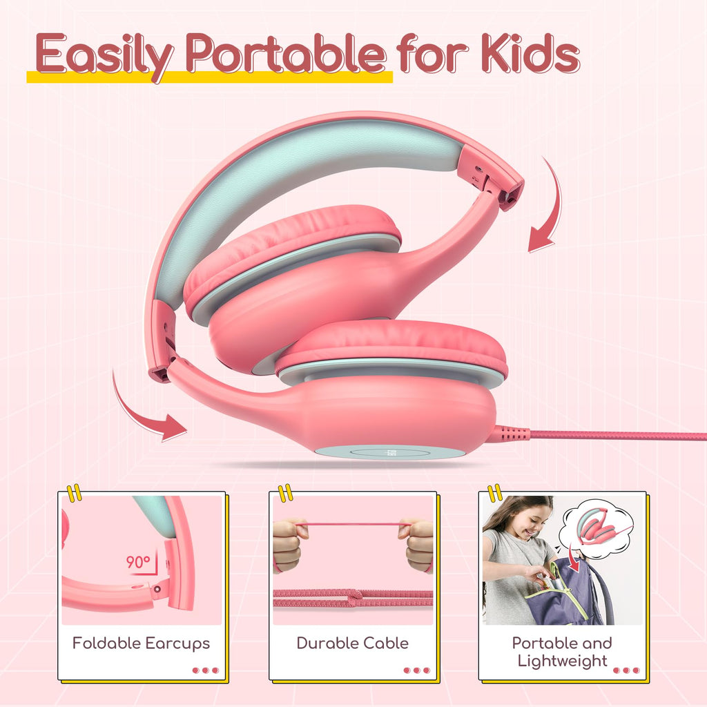 EarFun Kinder Kopfhörer mit 3,5 mm Kabel, Lautstärkebegrenzung, Blau-grün