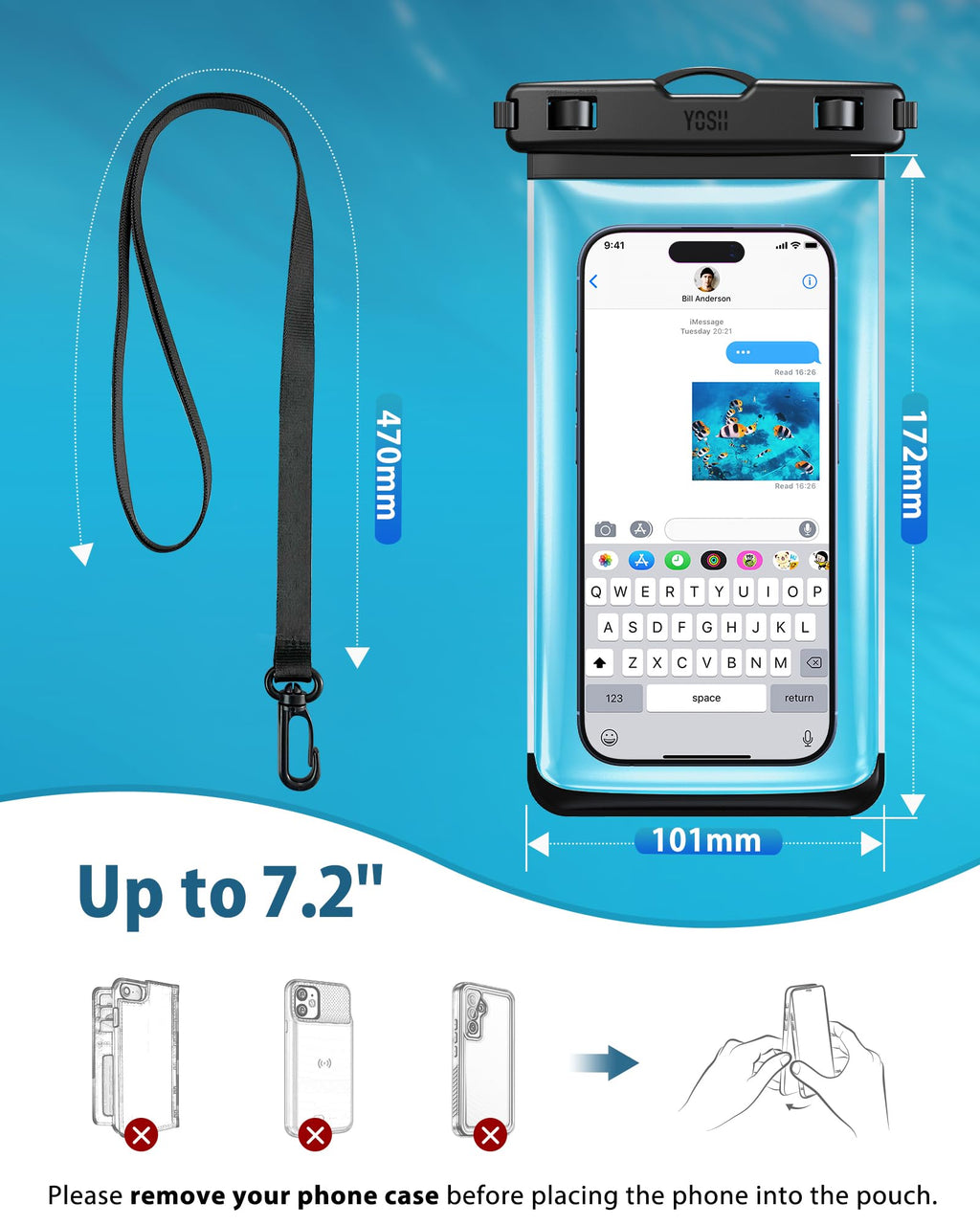 YOSH wasserdichte Handyhülle [Schwimmende & Nahtloser] 2 STK., bis zu 7,5"