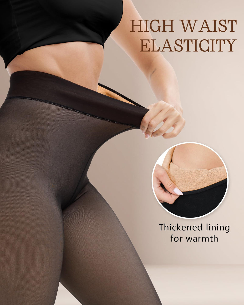 HONGTEYA 2 Pairs Fleece Lined Tights Women - Warm Sheer Pantyhose Fake Translucent Tights Winter Thermal Leggings