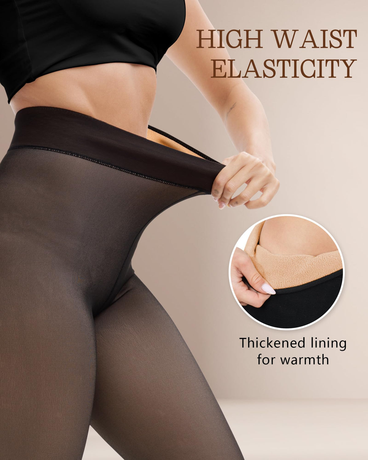 HONGTEYA 2 Pairs Fleece Lined Tights Women - Warm Sheer Pantyhose Fake Translucent Tights Winter Thermal Leggings