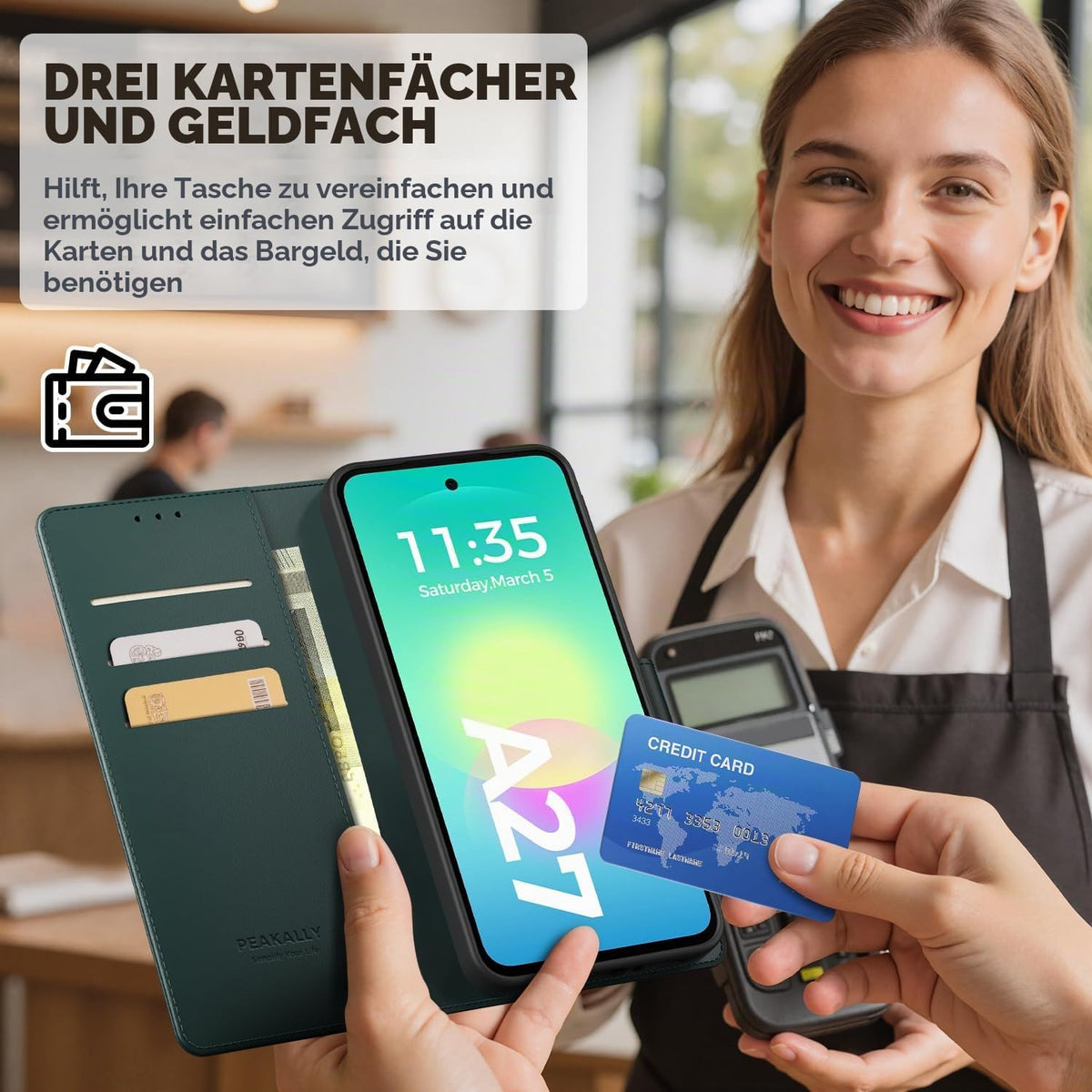 Peakally Handyhülle für Samsung Galaxy A17 5G Hülle [Mit 1 Stück Panzer Schutz Glas] [Premium PU Leder] [RFID-Blockierung] [Kartenfach] Klapphülle kompatibel mit Galaxy A17 5G / 4G - Grün