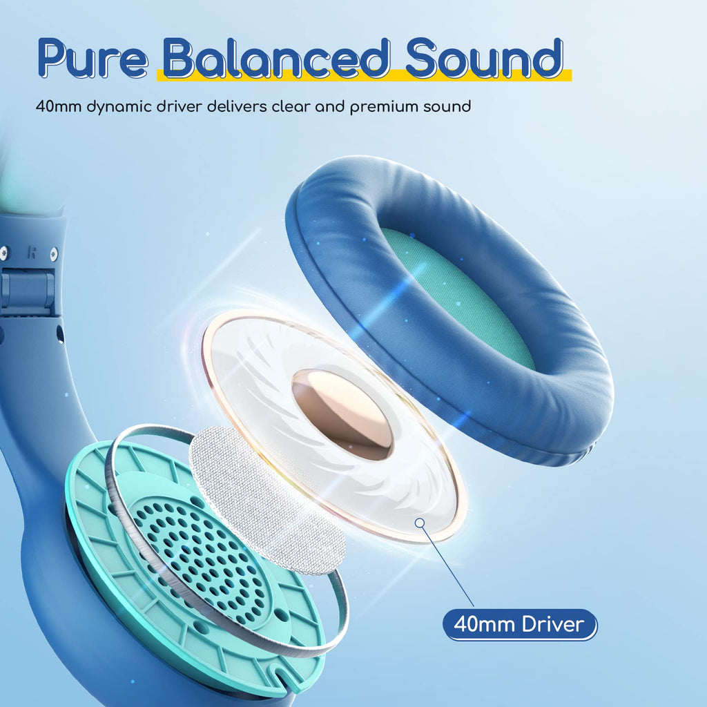 EarFun Kinder Kopfhörer mit 3,5 mm Kabel, Lautstärkebegrenzung, Blau-grün