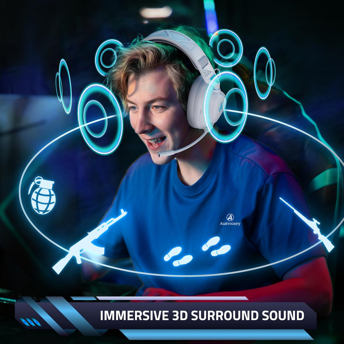 Gaming Headset Wireless für PS5 PS4 PC MAC Handy, 2.4Ghz(USB & Typ-C)+ BT