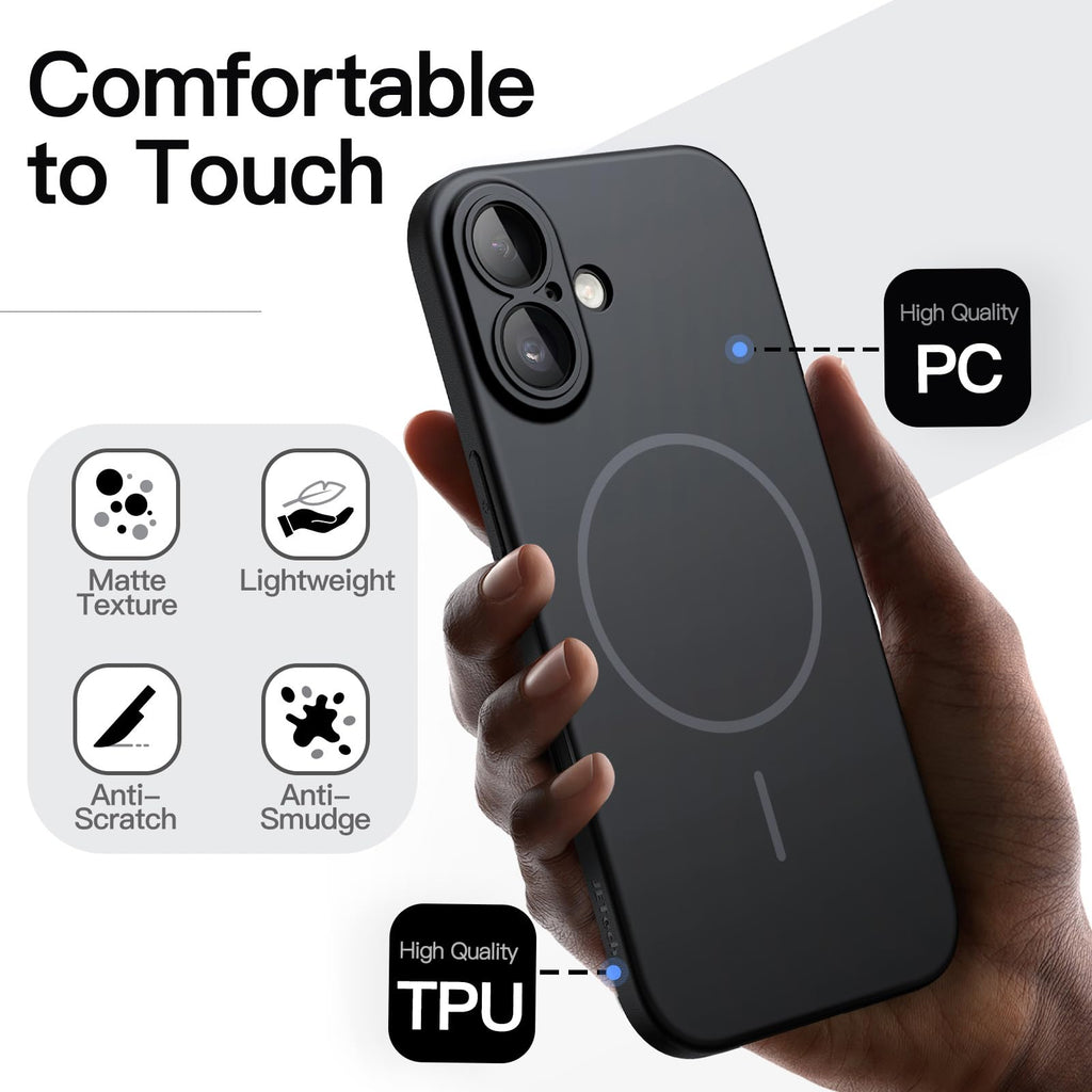 JETech Magnetische Dünne Hülle für iPhone 18 Pro, Schwarz