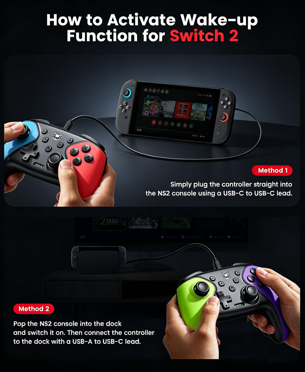 HELLCOOL Switch Controller, Kabellos Switch Pro Controller für Switch/Lite/OLED Konsole, Macro/Turbo/Aufwachfunktion, Präzise Steuerung, Dual Motors Vibration, 15 Std Spieldauer