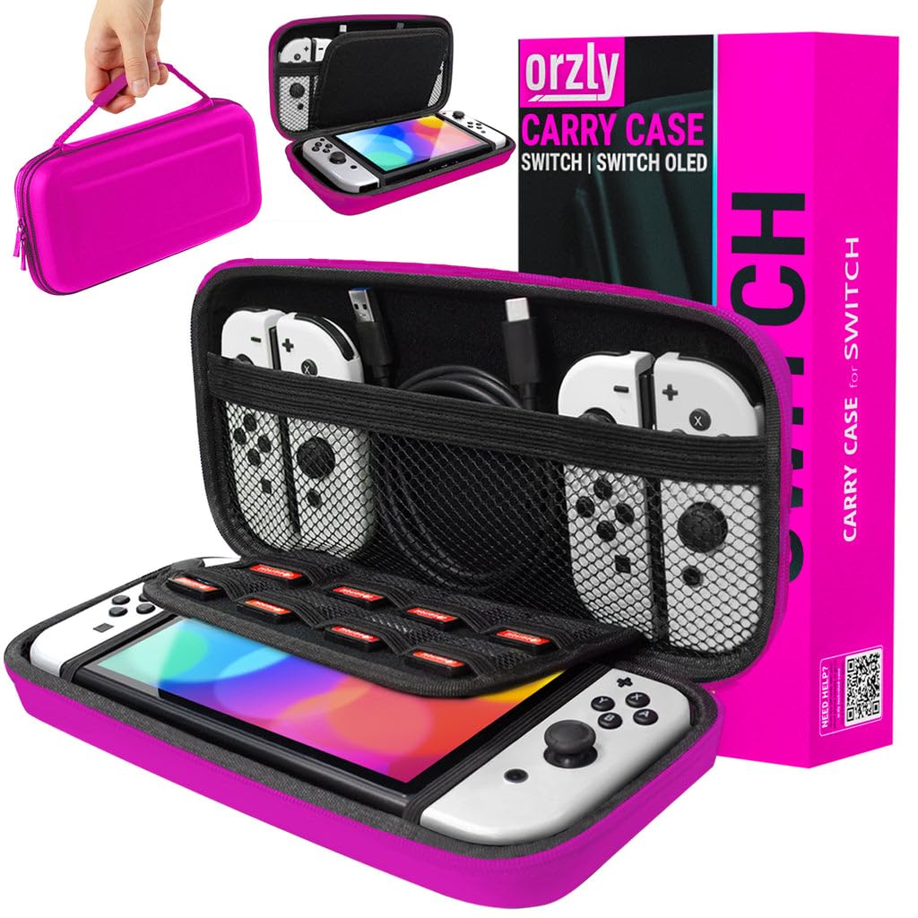 Orzly Tragetasche kompatibel mit Nintendo Switch Lite (2019) – Aufbewahrungstasche - Hartschalen Case/Hülle/Schutzhülle für die Verwendung mit der Nintendo Switch Lite Konsole & Accesoires - ROSA