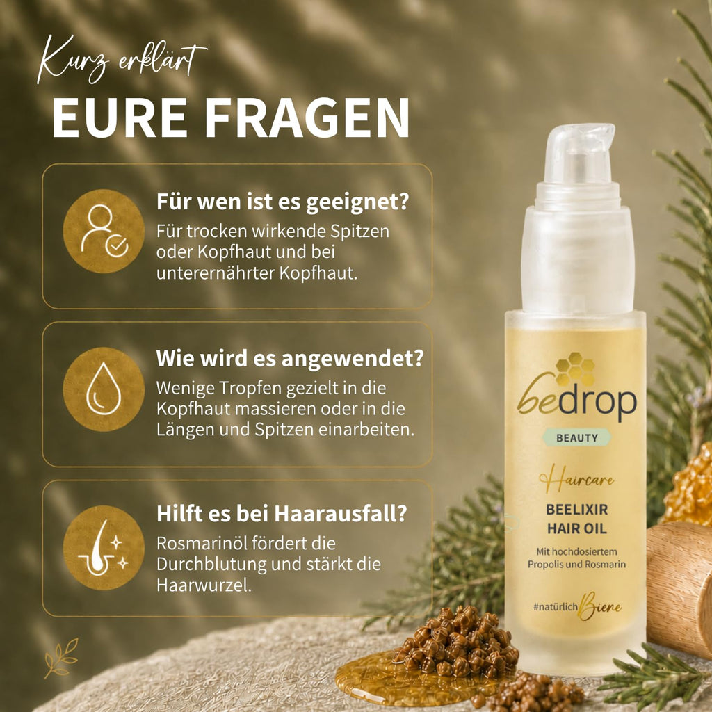 bedrop Beelixir Haaröl bei Haarausfall - Für Haarwachstum & als stärkende Pflege für Haare und Kopfhaut | mit Manuka Honig, Propolis, Rosmarin Extrakt - 30ml (3er Pack)