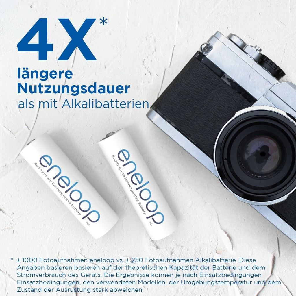 eneloop, AA/Mignon Ni-MH Akku, 8er-Pack, Kapazität mit min. 2000 mAh, Ready-to-Use Ni-MH Akkus, bis zu 2000 Mal wiederaufladbar, plastikfreier Verpackung, standard, weiß