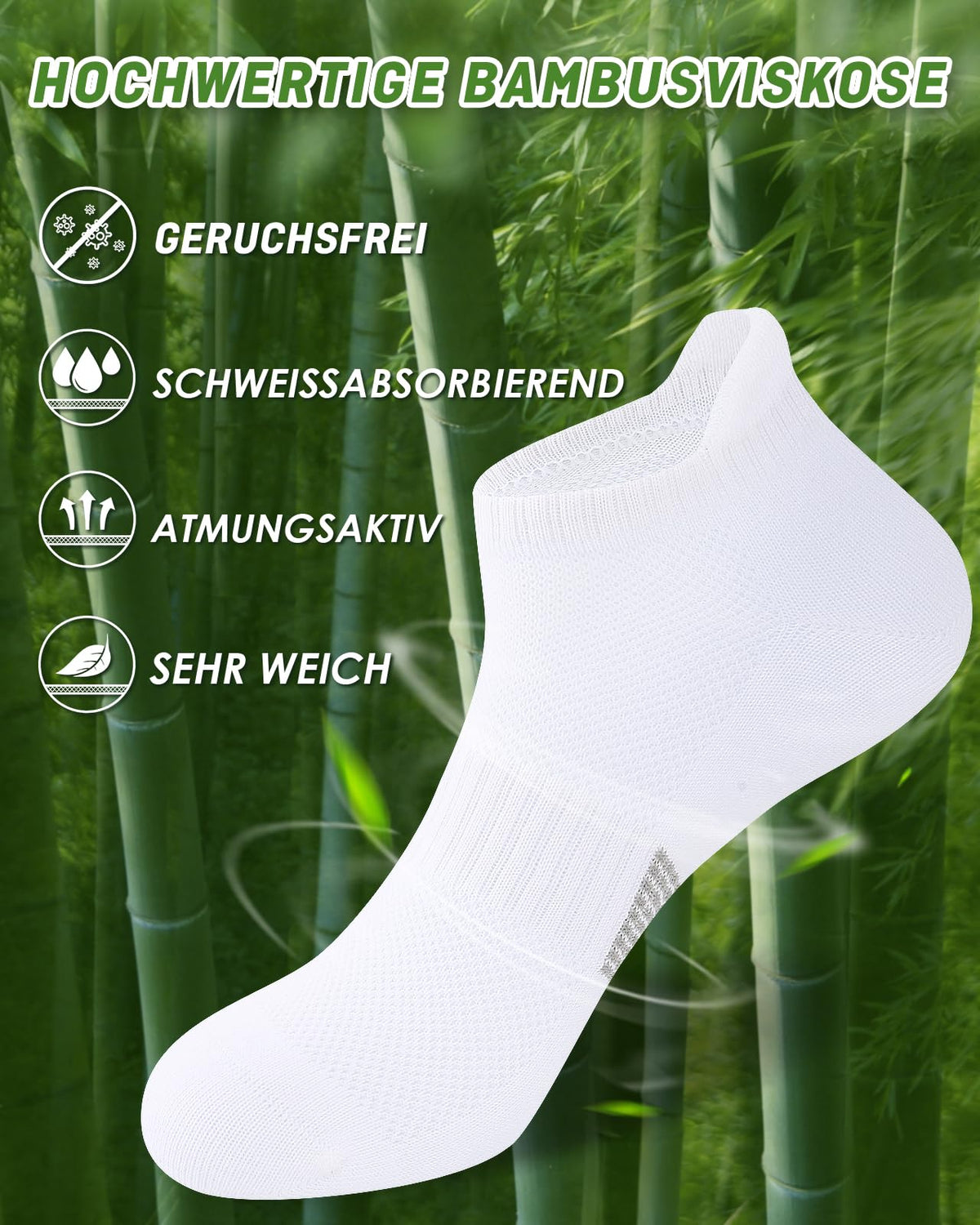 Bambus Sneaker Socken Damen, 6 Paar, Atmungsaktiv