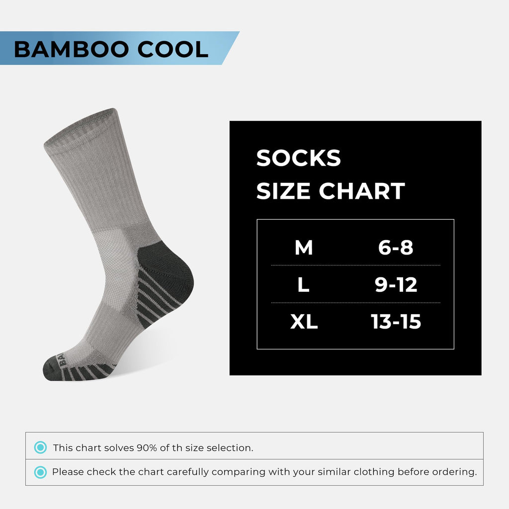 BAMBOO COOL Men's Crew Socks Athletic Cushioned Moisture Wicking 6 Pairs