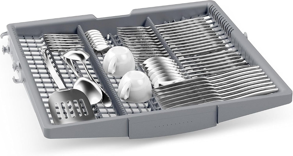 Bosch SMU4EVS08E, Serie 4, Smarter Unterbau-Geschirrspüler 60 cm, Besteckschublade, Spülmaschine mit Programmassistent, besonders Leise, höhenverstellbarer Oberkorb, Automatische Türöffnung, Edelstahl