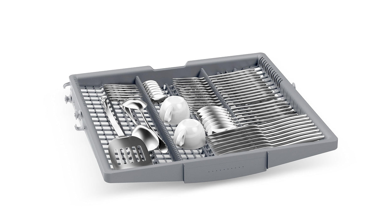 Bosch SMU4EVS08E, Serie 4, Smarter Unterbau-Geschirrspüler 60 cm, Besteckschublade, Spülmaschine mit Programmassistent, besonders Leise, höhenverstellbarer Oberkorb, Automatische Türöffnung, Edelstahl