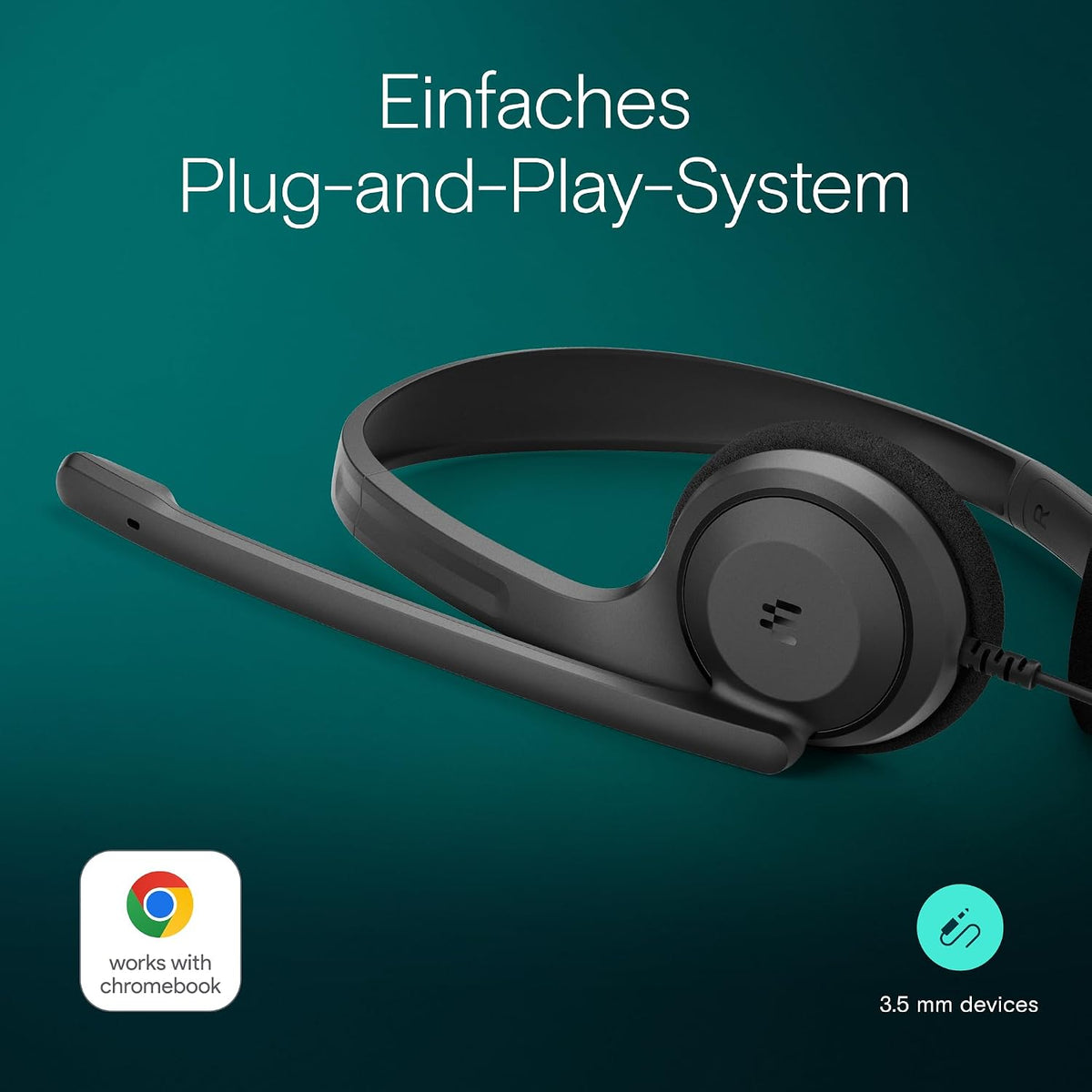 EPOS C1 Vielseitiges Business- Headset mit Mikrofon, Universellem 3,5-mm-Klinkenstecker, Breite Gerätekompatibilität - kopfhörer mit Kabel, mikrofon PC, Rauschunterdrückendes Mikrofon, on Ear