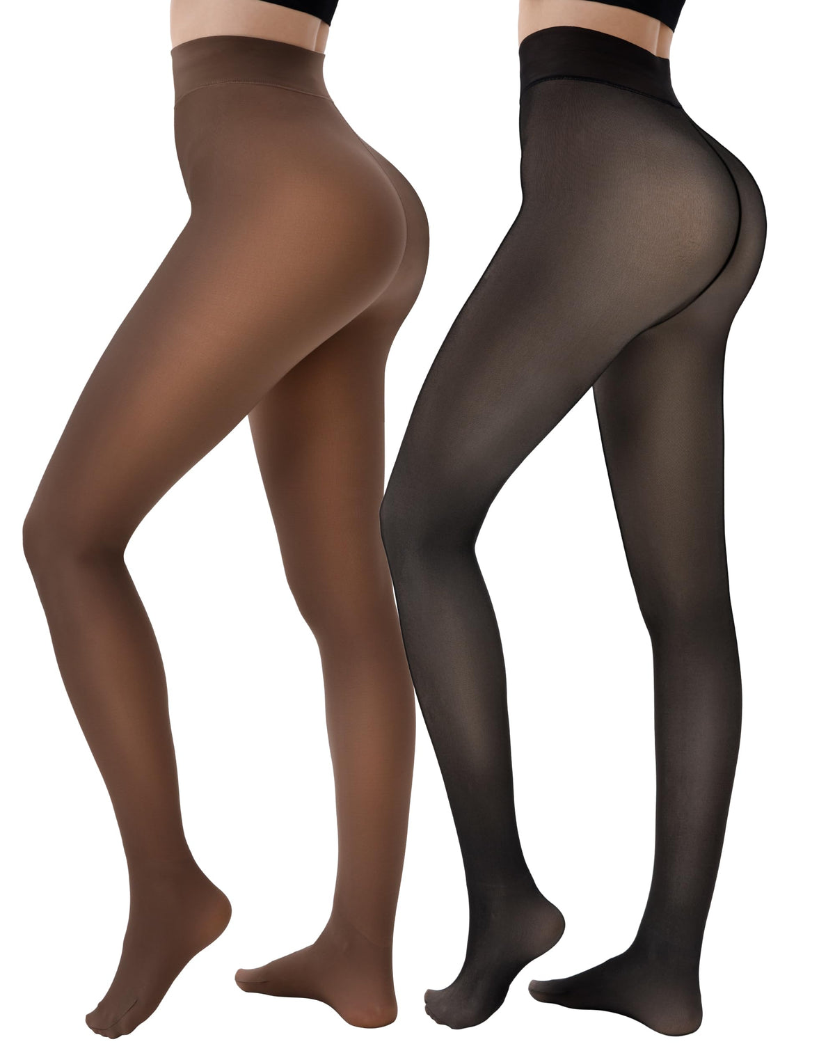 HONGTEYA 2 Pairs Fleece Lined Tights Women - Warm Sheer Pantyhose Fake Translucent Tights Winter Thermal Leggings