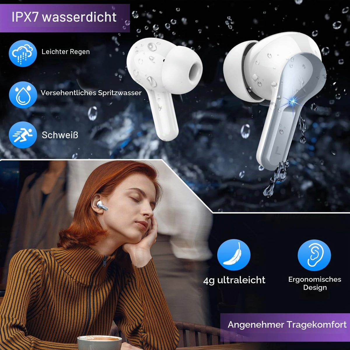 2026 Kopfhörer Kabellos Bluetooth 5.4 Kopfhörer, 6D-Stereo Ohrhörer in Ear