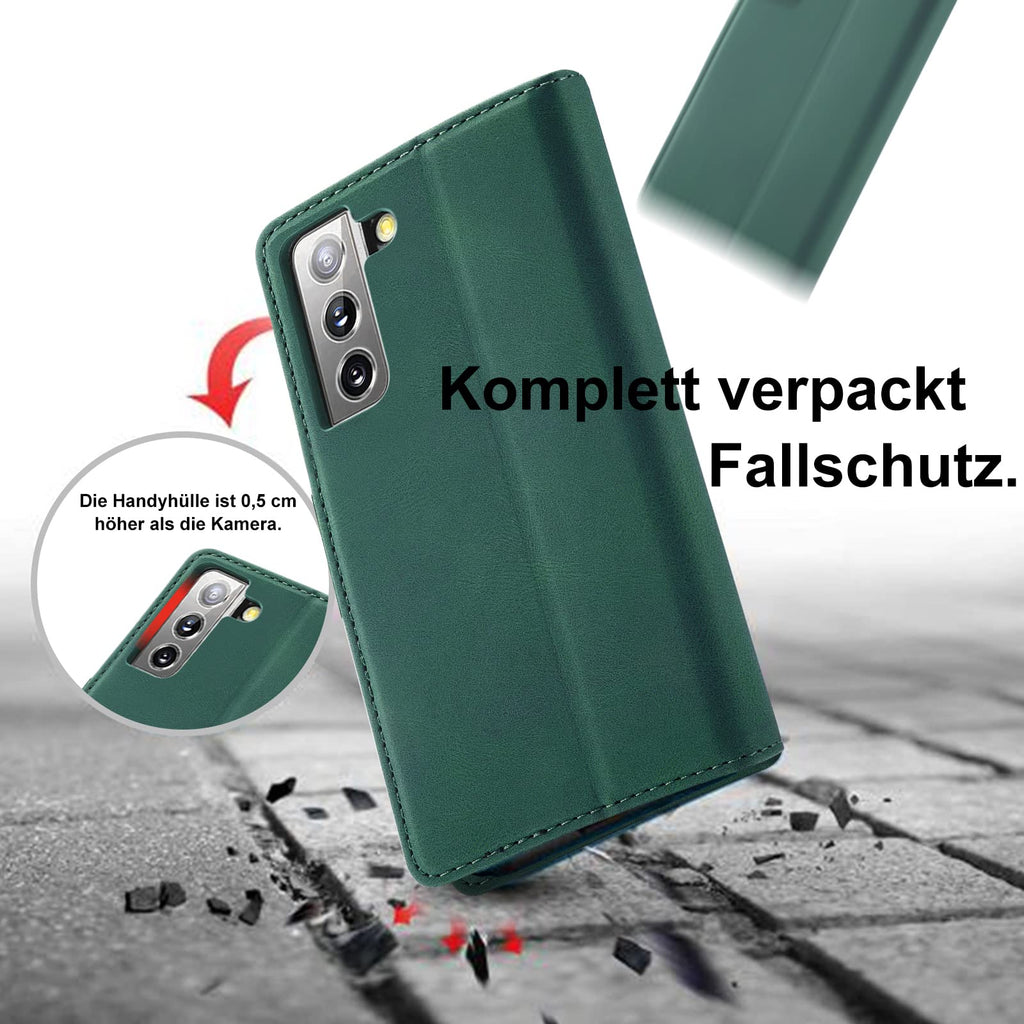 Giyer Handyhülle für Samsung Galaxy S24 5G Hülle mit Schutzfolie, Schutzhülle Galaxy S24 5G PU Leder Wallet Flip Case Standfunktion Kartenfach Klapphülle für Samsung S24 Ultra Full Cover (Grün)