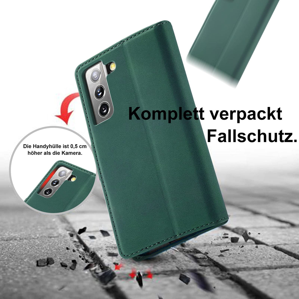 Giyer Handyhülle für Samsung Galaxy S24 5G Hülle mit Schutzfolie, Schutzhülle Galaxy S24 5G PU Leder Wallet Flip Case Standfunktion Kartenfach Klapphülle für Samsung S24 Ultra Full Cover (Grün)