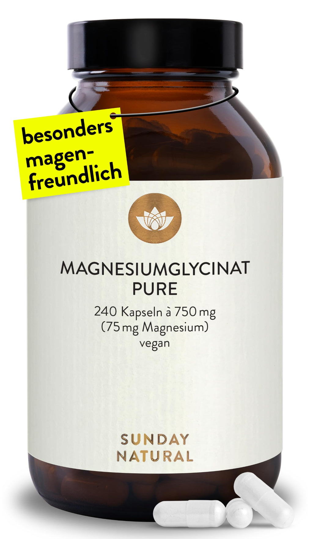 SUNDAY NATURAL® Magnesium Bisglycinat - 240 Kapseln - 300mg reines Magnesium pro Tagesdosis - Depot Magnesiumglycinat als organisches Aminosäurechelat - Laborgeprüft, vegan