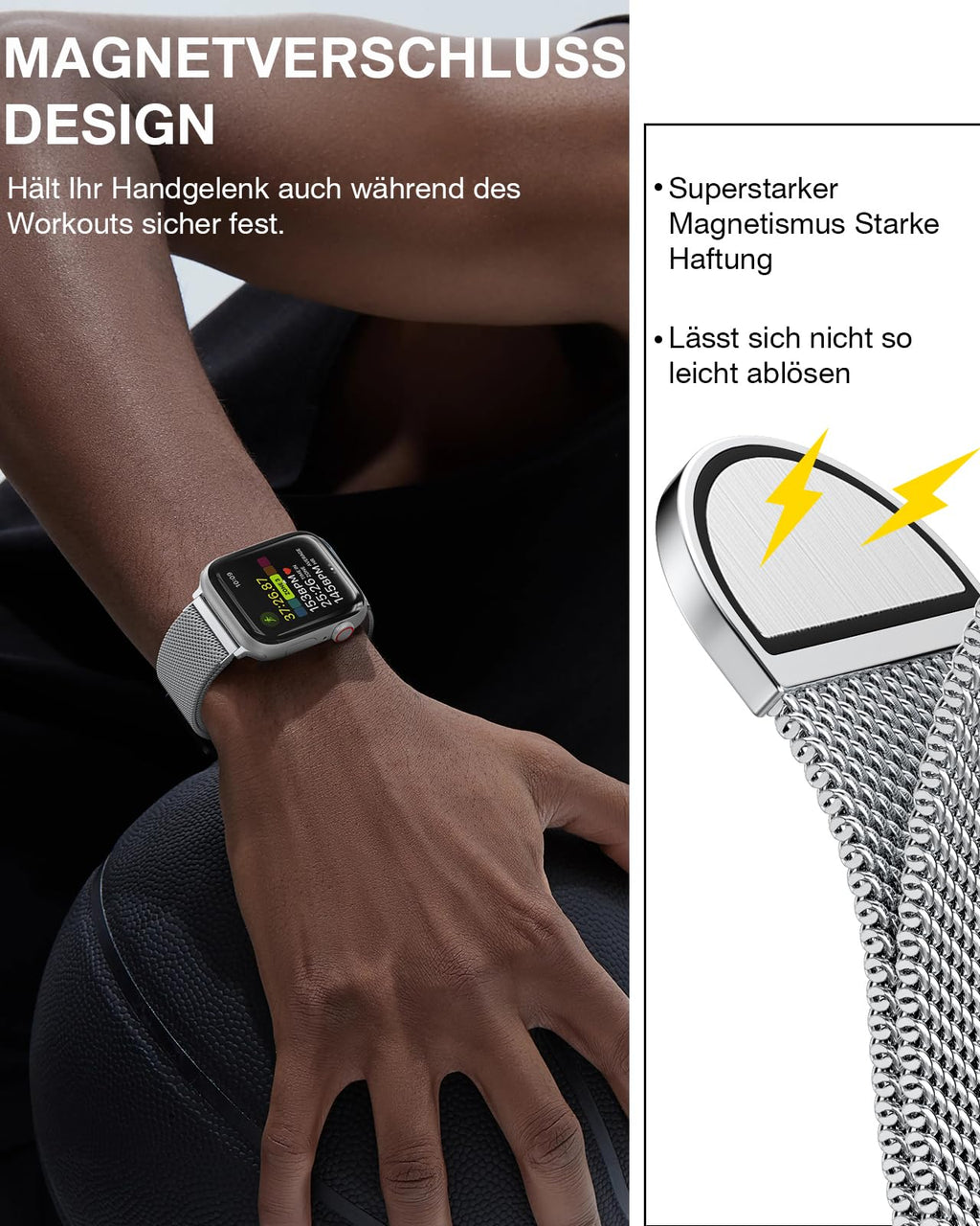 OULUOQI Edelstahl Milanaise Armband für Apple Watch 44mm 46mm 45mm 49mm