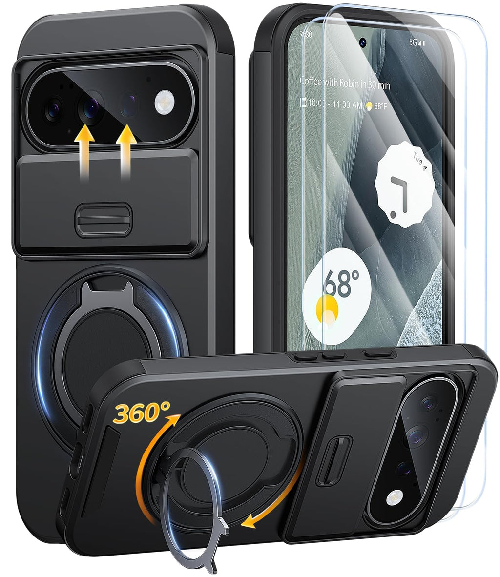 AOUIA für Samsung Galaxy S26 Ultra Hülle mit 2 Stück Panzerglas, Kameraschutz, 360° drehbarer Ringständer, Militärstandard Stoßschutz, robuste Handyhülle für Samsung S26 Ultra, Schwarz