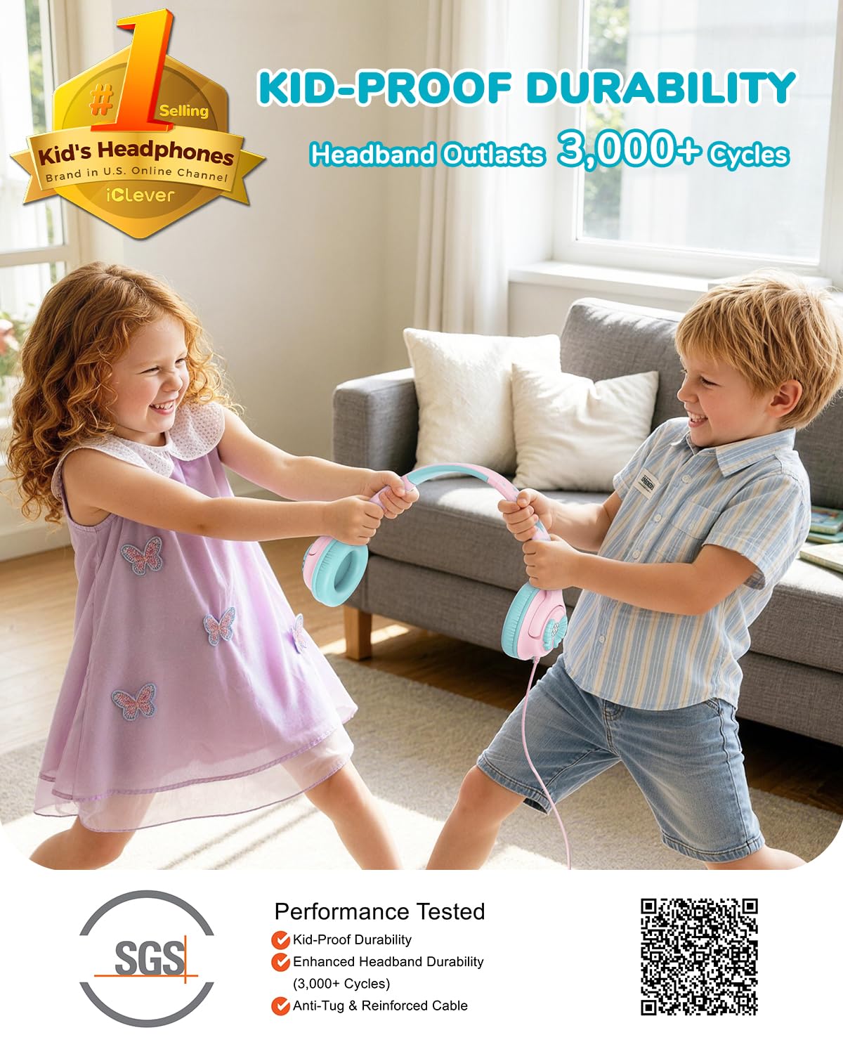 iClever HS26 Kopfhörer Kinder mit 3,5 mm Kabel für Schule/Tablet/Reisen