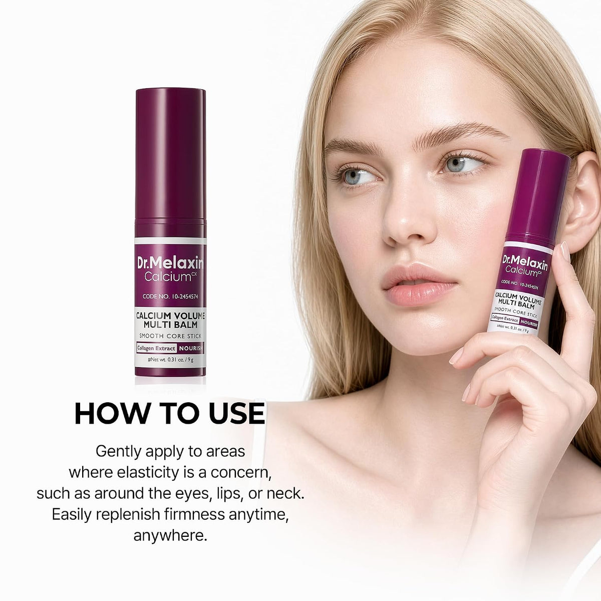 Dr.Melaxin Collagen Multi Balm Stick, koreanischer Anti-Falten-Stick mit Calcium und Adenosin für Augen, Hals und Gesicht, straffender Kollagen-Stick (Weiß, 9 g)