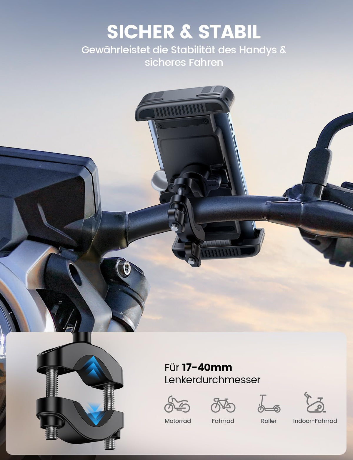 Lamicall Handyhalterung Fahrrad Lenker, Handyhalter Motorrad Halterung