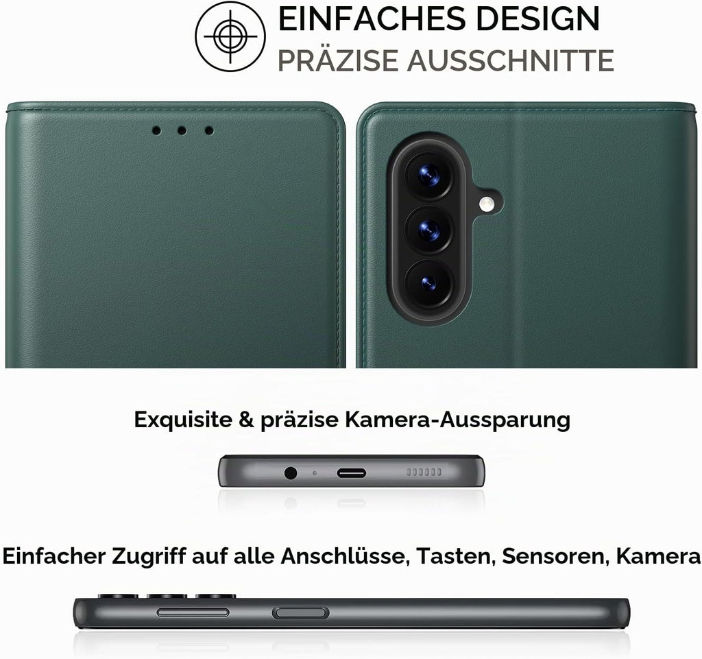 Peakally Handyhülle für Samsung Galaxy A17 5G Hülle [Mit 1 Stück Panzer Schutz Glas] [Premium PU Leder] [RFID-Blockierung] [Kartenfach] Klapphülle kompatibel mit Galaxy A17 5G / 4G - Grün