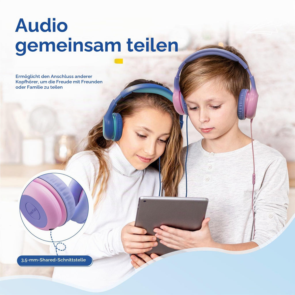 EarFun Kinder Kopfhörer mit 3,5 mm Kabel, Lautstärkebegrenzung, Blau-grün