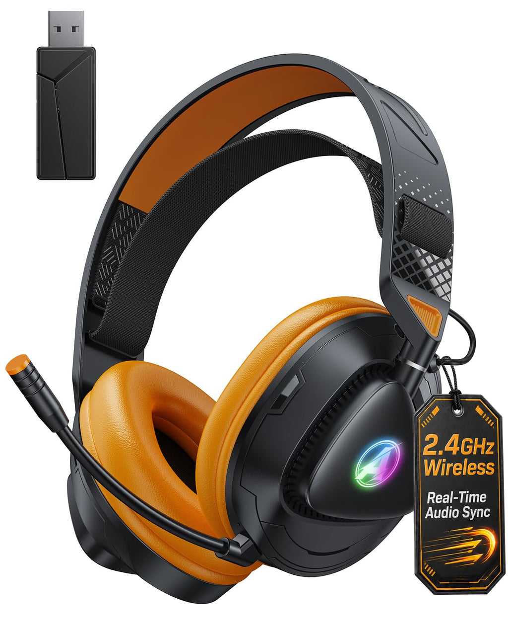 Gaming Headset Wireless für PS5 PS4 PC MAC Handy, 2.4Ghz(USB & Typ-C)+ BT