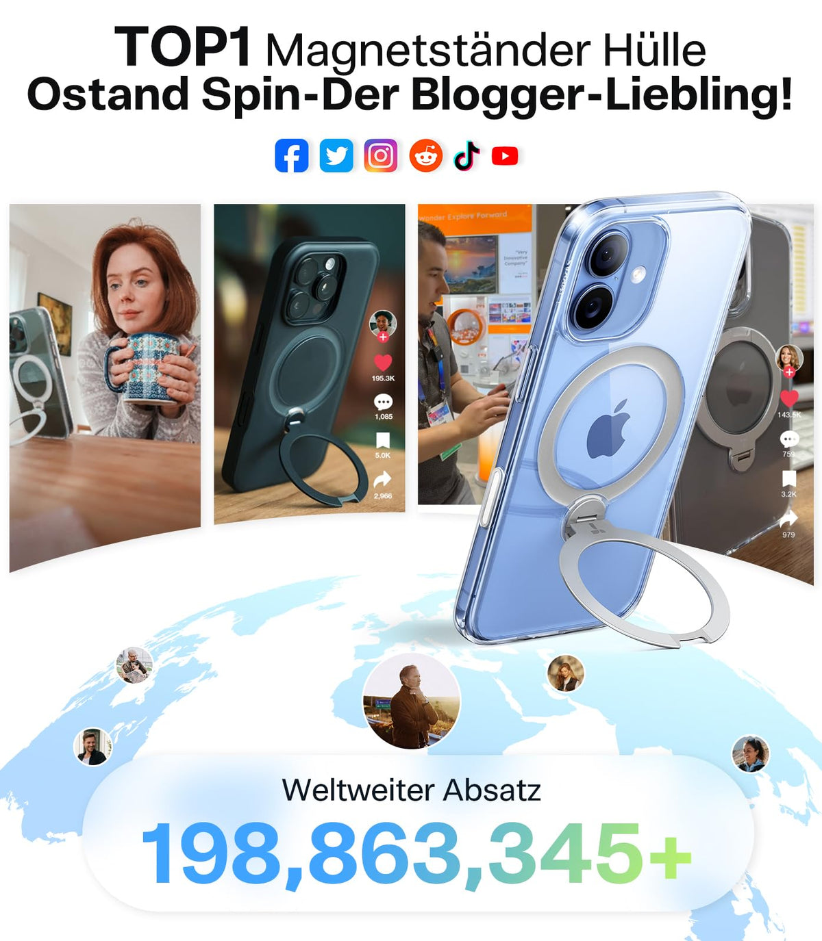 TORRAS Ostand Q3 Spin für iPhone 18 Pro Hülle für MagSafe 360°Stand Schwarz