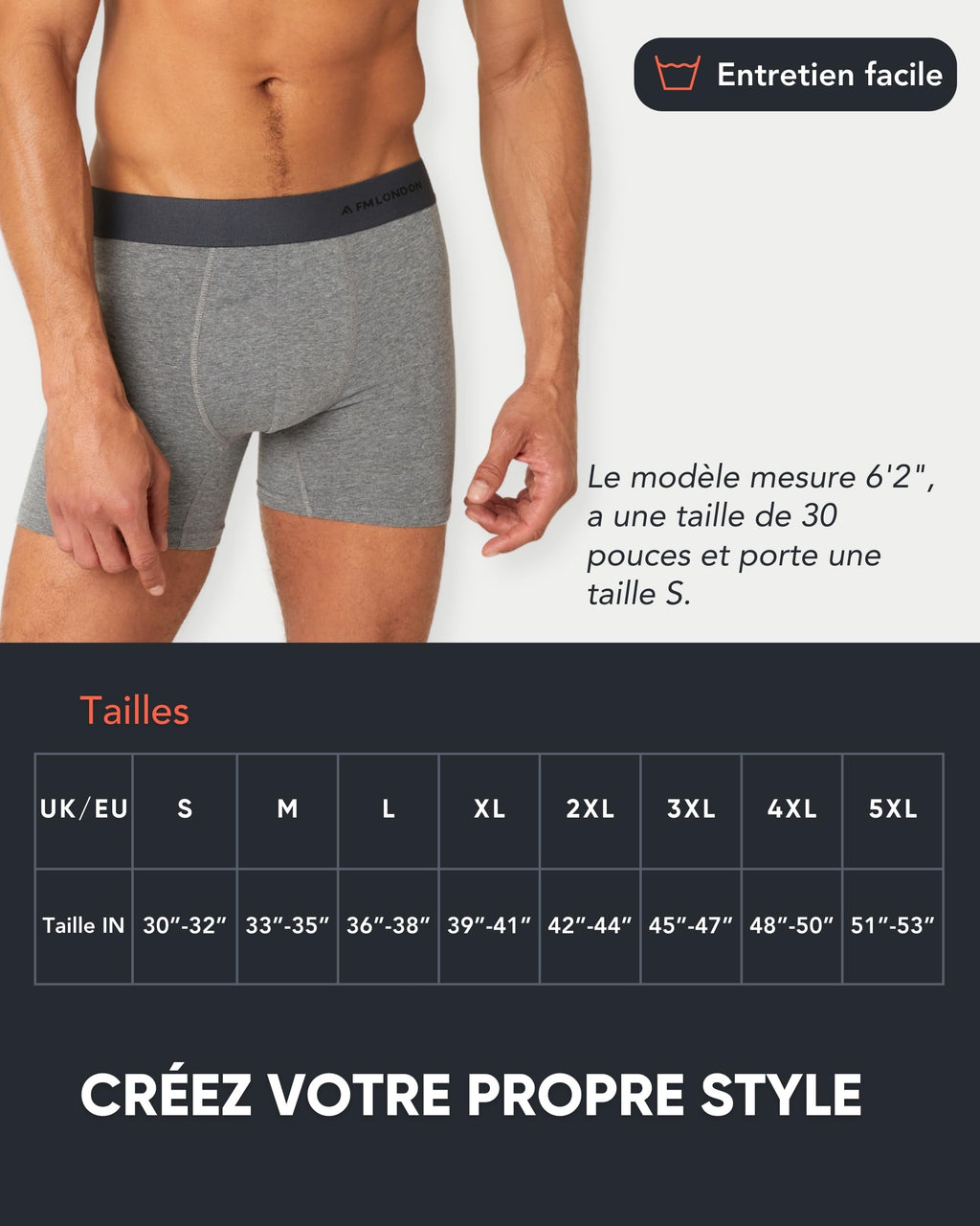 FM London Lot de 7 Boxers Respirants Homme sans Étiquette, Extensibles