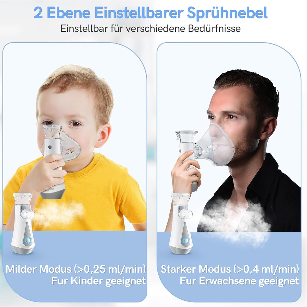 Inhalationsgerät, JOSSIS Ultra Leise Inhaliergeräte für Erwachsene, Kinder, Partikelgröße 1-5µm, Einstellbarer Sprühnebel, Aufladbarer Inhalator
