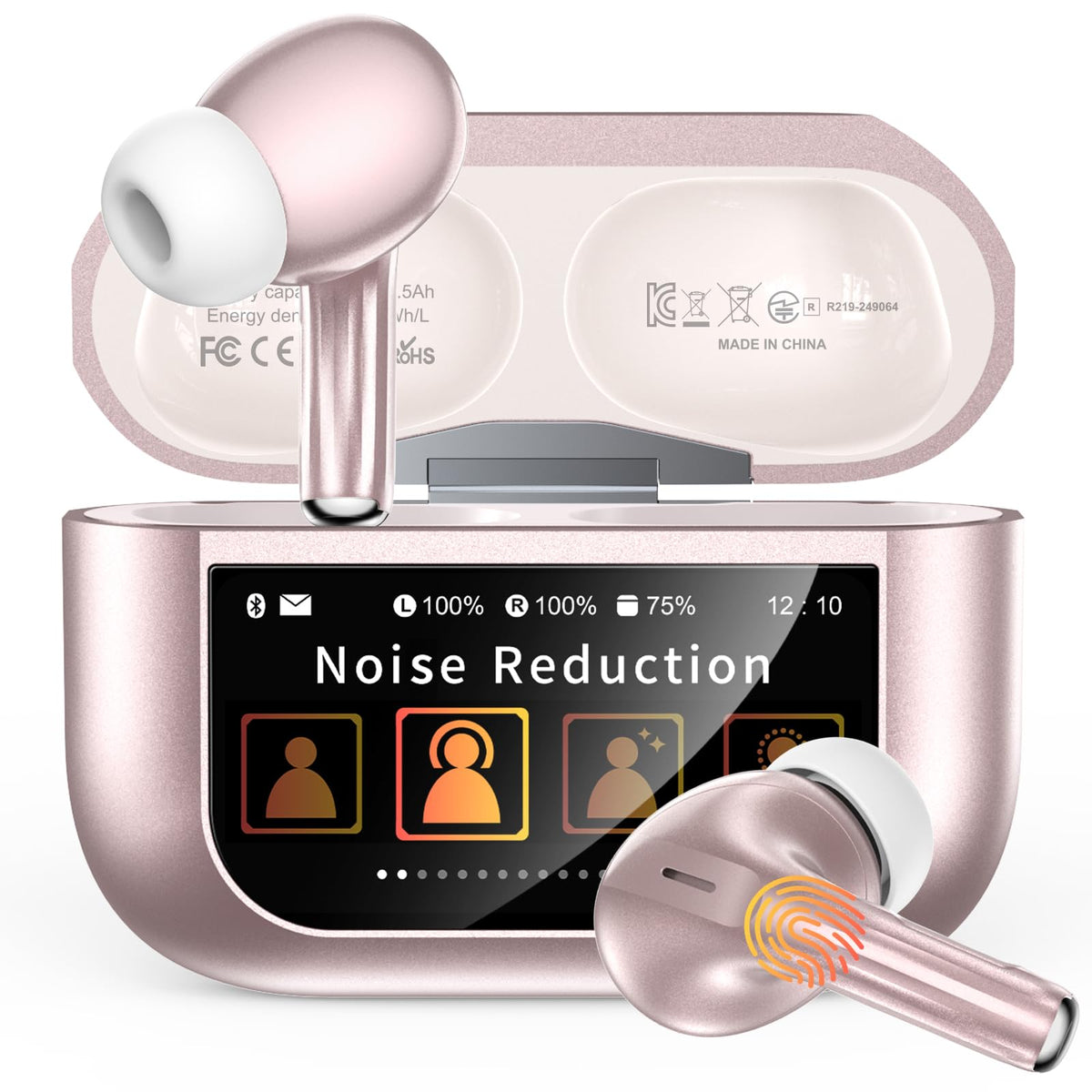 Bluetooth 5.4 Kabellose In-Ear Kopfhörer mit Smart Touchscreen, 48 Std. Wiedergabezeit, Aktive ANC Geräuschunterdrückung + ENC Anrufverarbeitung, 5 EQ-Modi, HiFi Stereo, IPX7 Wasserdicht Austerweiß