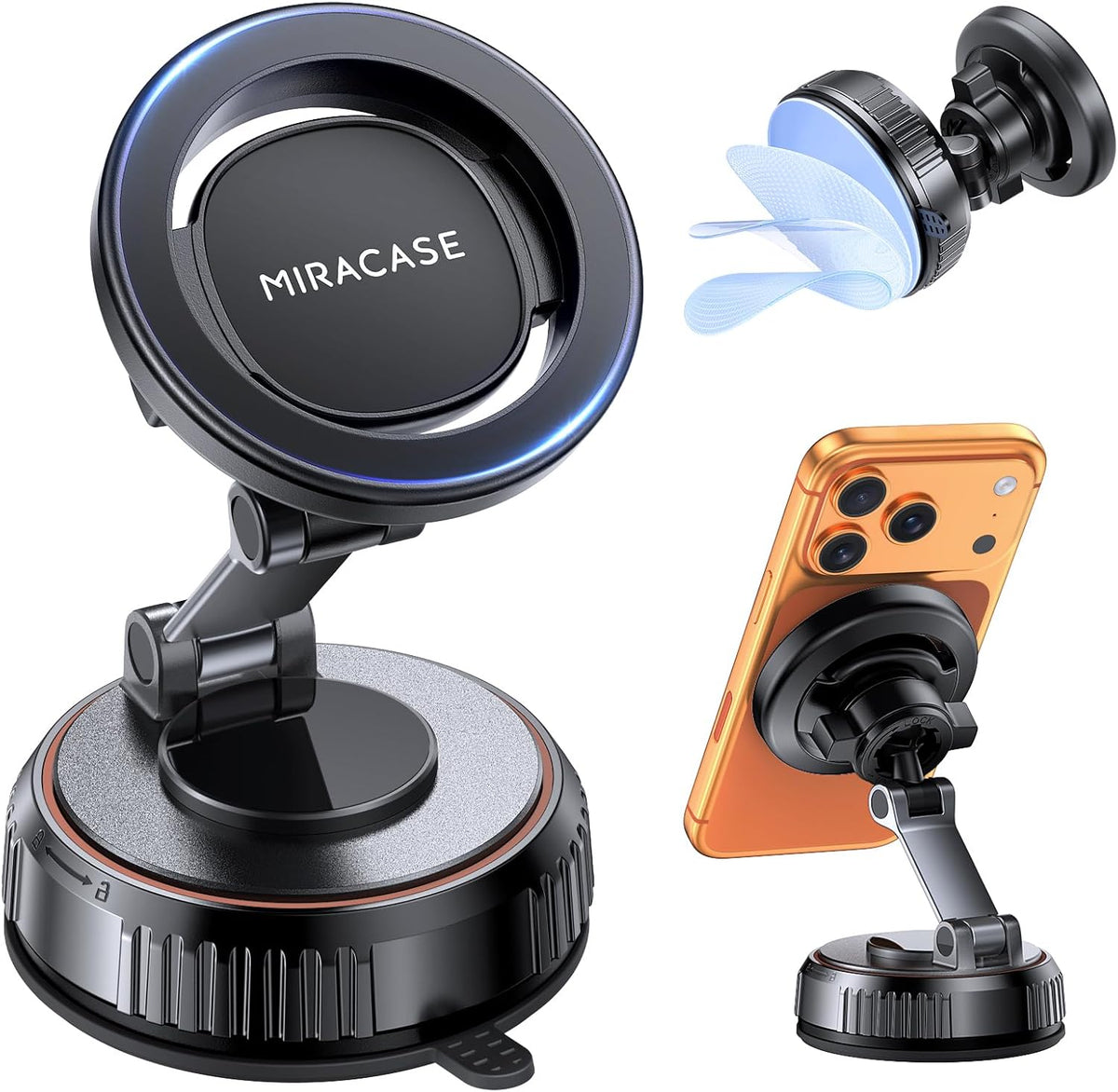 Miracase [2026 Upgraded Handyhalterung Auto Handy Halterung,Universal Car Phone Holder[Stärkste Saugnapf & Lüftungshaken] 360° Drehbar kfz autohalterung Lautsprecher für iPhone Samsung Galaxy Google