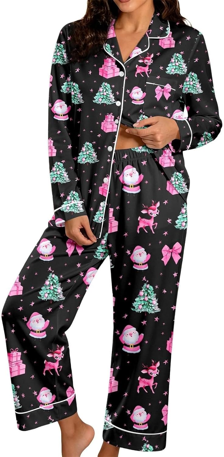 Christmas Pyjamas Women 2026 2 Ladies Pieces Fluffy Pjs Matching Christmas Womens Pyjamas Long Sleeve Xams Plus Size Fashion Autumn Winter Nightwear Lounge Wear Sets for Women UK