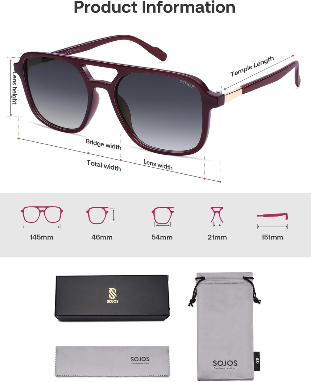 SOJOS Retro Aviator Sunglasses Womens Mens,Trendy Rectangle Shades SJ2202