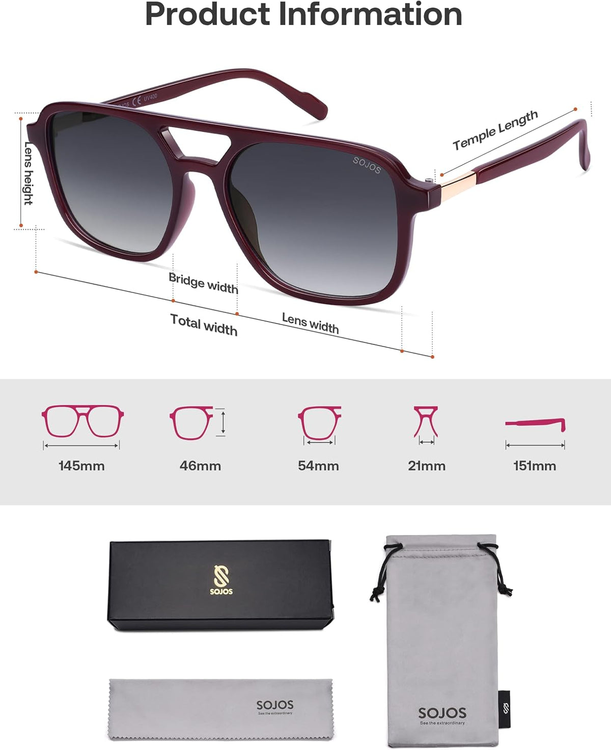 SOJOS Retro Aviator Sunglasses Womens Mens,Trendy Rectangle Shades SJ2202