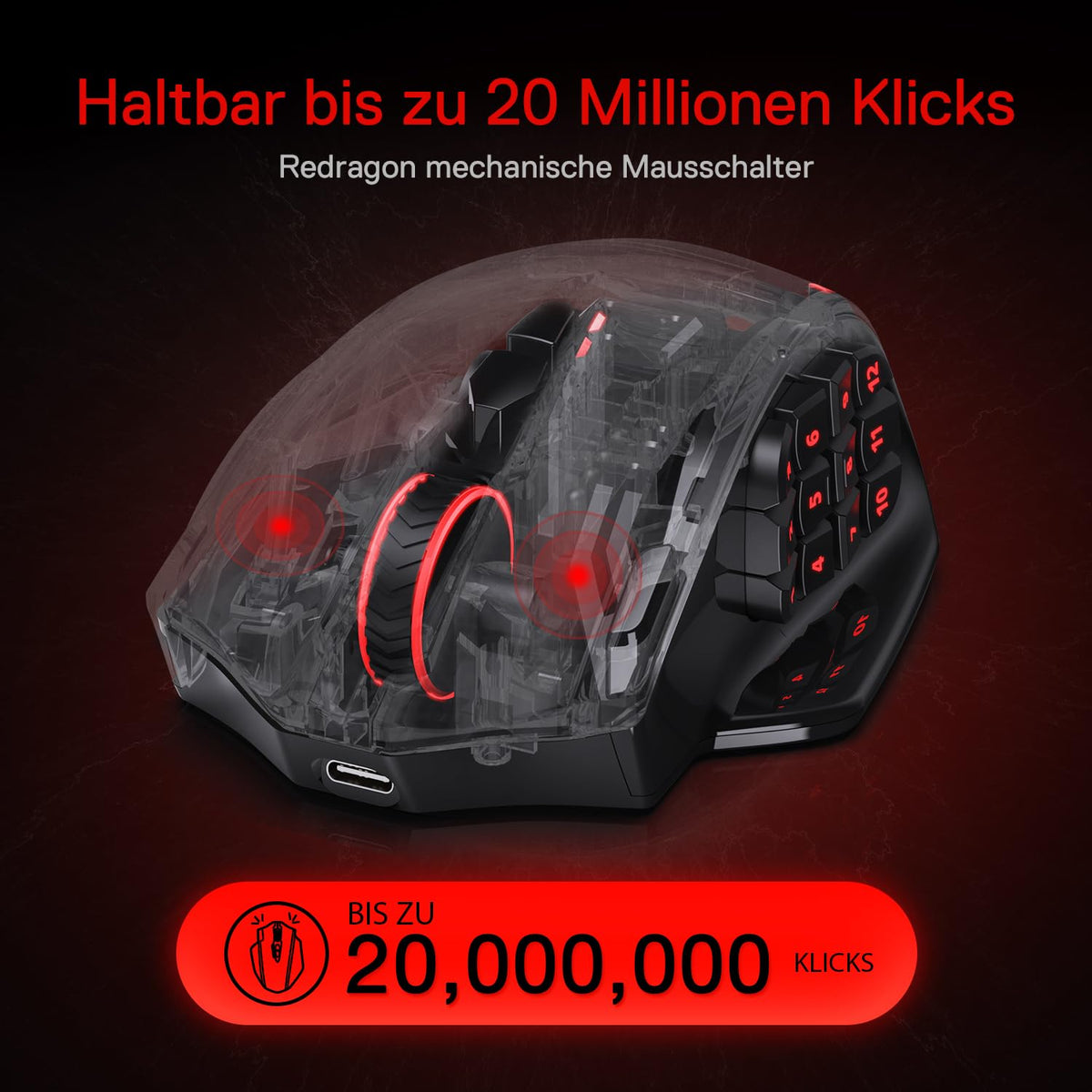 Redragon M908 Impact MMO Gaming Maus Kabelgebunden RGB 12400 DPI