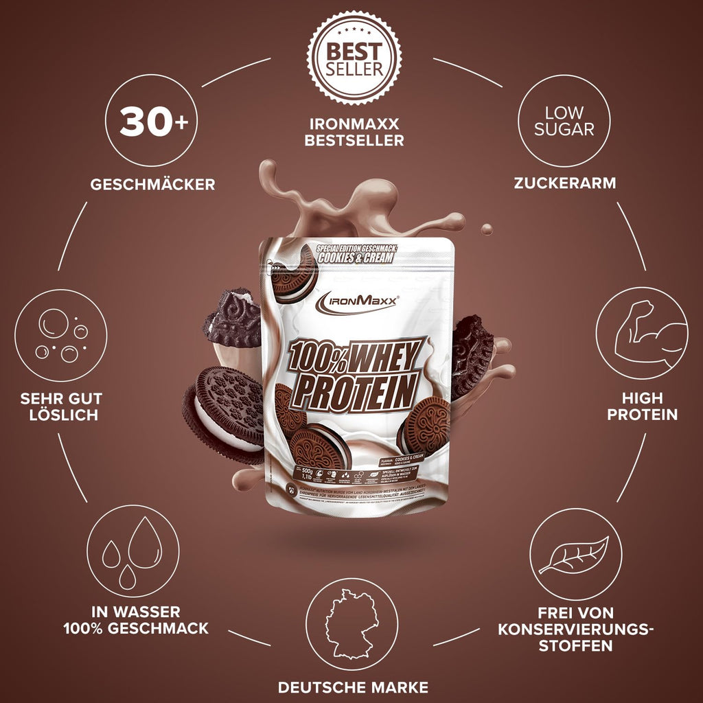 IronMaxx 100% Whey Protein Pulver - French Vanilla 500g Beutel | zuckerreduziertes, wasserlösliches Eiweißpulver aus Molkenprotein | viele verschiedene Geschmacksrichtungen