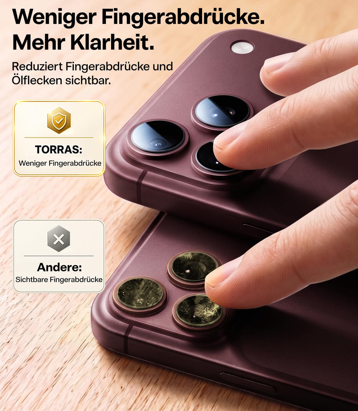 TORRAS für iPhone 18 Pro 9H+ Kratzfest Kameraschutz HD-Klares, Grau