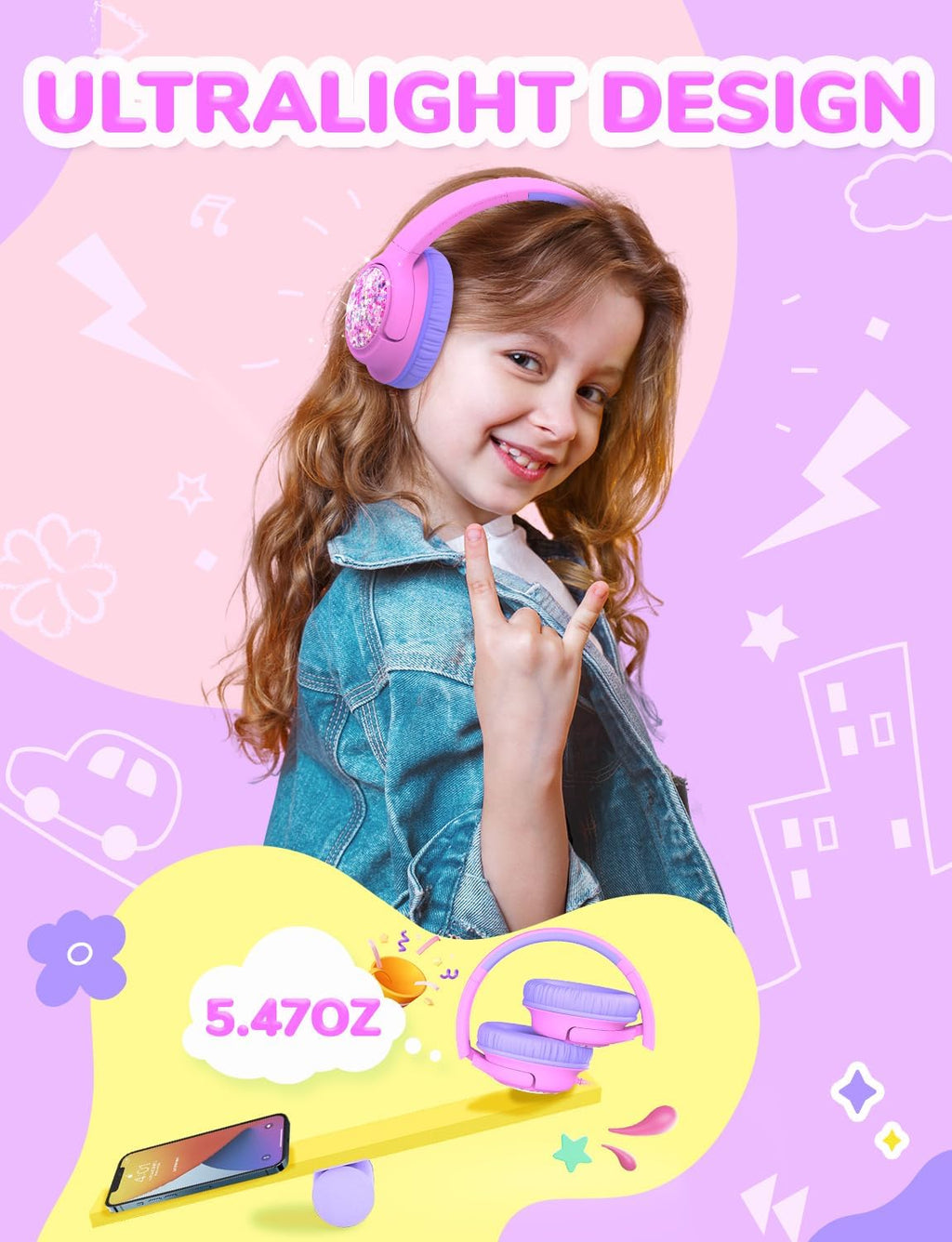 iClever HS26 Kopfhörer Kinder mit 3,5 mm Kabel für Schule/Tablet/Reisen