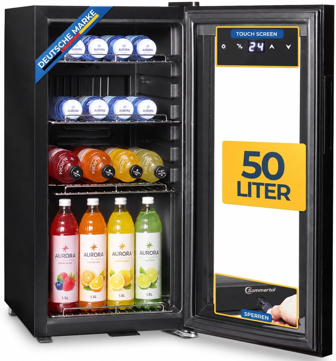 Sommertal Getränkekühlschrank 50L | Glastür, Touch, LED, abschließbar