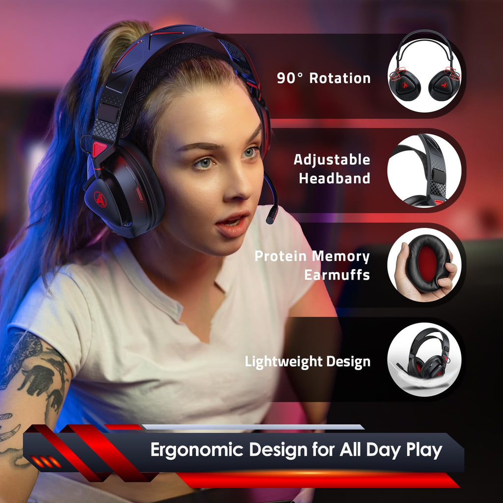 Gaming Headset Wireless für PS5 PS4 PC MAC Handy, 2.4Ghz(USB & Typ-C)+ BT