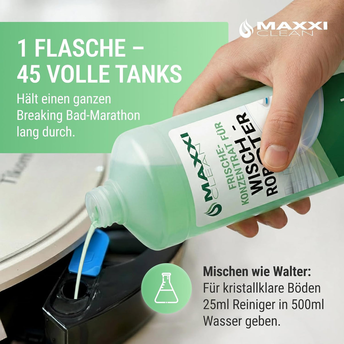 Maxxi Clean 1 x 750 ml Reinigungsmittel für Saugroboter mit Wischfunktion I Konzentrat mit Frische Duft I Universalreiniger für Fliesen, Laminat, Parkett I kompatibel mit gängigen Herstellern