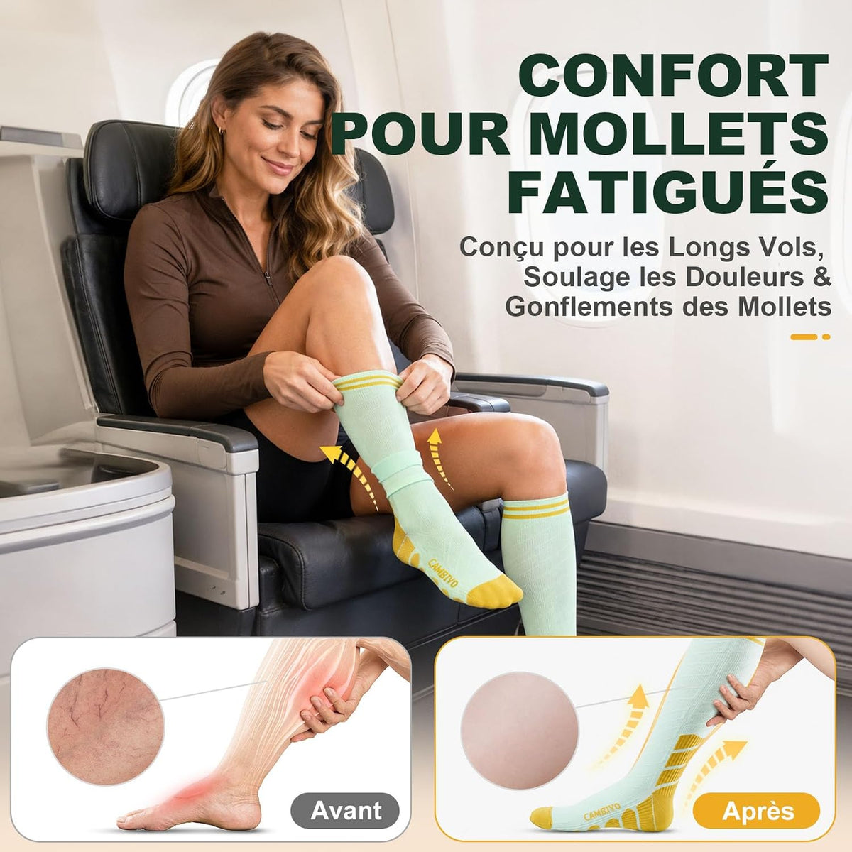 CAMBIVO Bas de Contention Femme Homme 3Paires, Chaussettes de Compression 20-30mmHg, Chaussette Contention Classe 2, pour Circulation Sanguine, Course a Pied, Voyage Avion, Sport, Running, Infirmiere