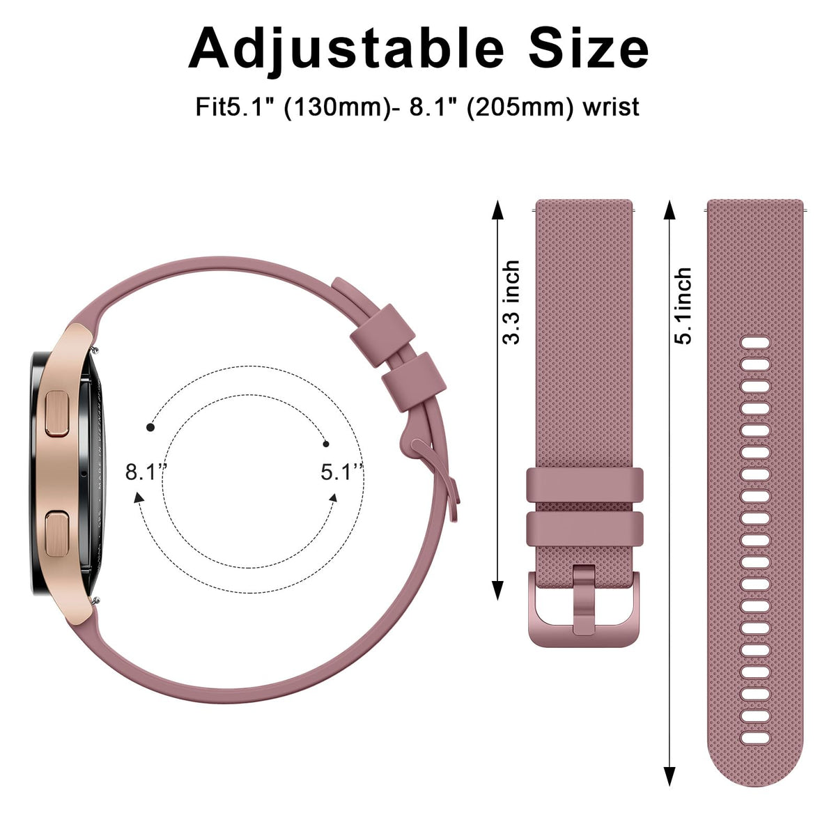 Wanme 20mm Bracelet de Montre en Silicone, Souple Bracelet de Replacement en Dégagement Rapide avec Boucle en Même Couleur Homme Femme 20mm, Starlight