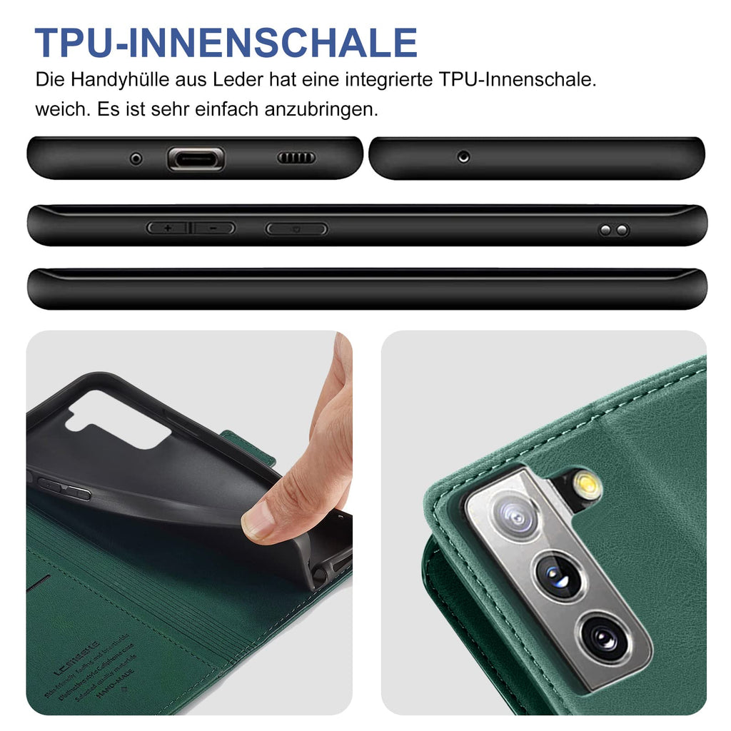 Giyer Handyhülle für Samsung Galaxy S24 5G Hülle mit Schutzfolie, Schutzhülle Galaxy S24 5G PU Leder Wallet Flip Case Standfunktion Kartenfach Klapphülle für Samsung S24 Ultra Full Cover (Grün)