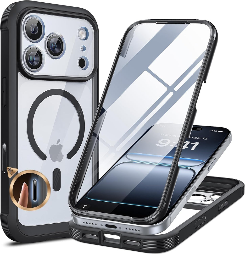Miracase für iPhone 17 Hülle 6,3 Zoll,360 Grad Komplettschutz,Schwarz