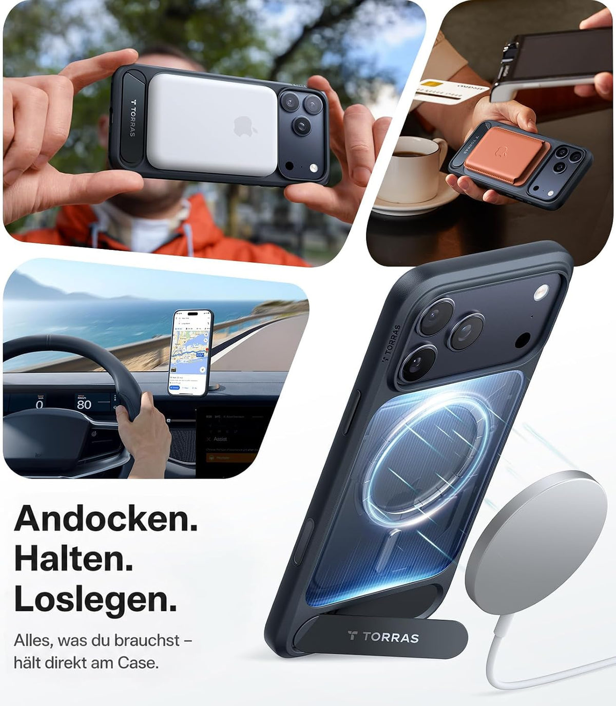 TORRAS Ostand L1 Hülle für iPhone 16 Pro für MagSafe Case, Schwarz